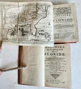 1735 HISTORY of CONQUEST of FLORIDA 2 VOLUMES antique ILLUSTRATED Americana - Picture 1 of 13