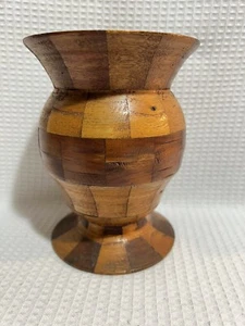 Beautiful Inlaid Wooden Tile 5.75” Vase - Picture 1 of 6