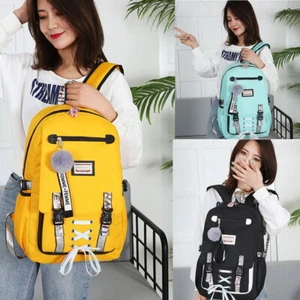 2023 Damen Canvas Rucksack Groß Schulranzen Teenager Mädchen USB mit Schloss Anti - Bild 1 von 21