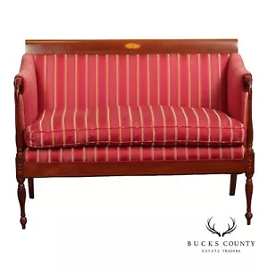 Antique Sheraton Style Inlaid Mahogany Loveseat - Picture 1 of 18