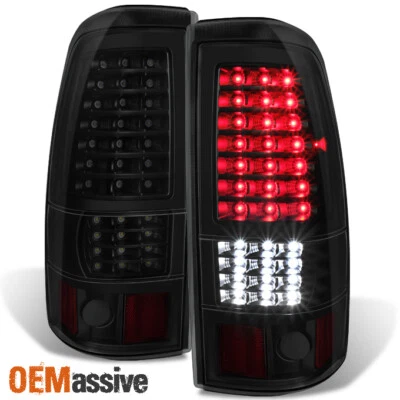 For 99-02 Chevy Silverado | 99-06 GMC Sierra Full LED BLK Smoked Tail Light Pair - Image 1 of 4
