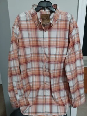 NWT Clearwater Outfitters Button Down Shirt XXL Peach White Plaid Long Sleeve - Image 1 of 2