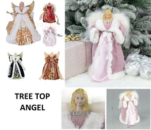 12" TREE TOP TOPPER ANGEL WITH WINGS FESTIVE CHRISTMAS XMAS FAIRY DECORATION - Picture 1 of 10
