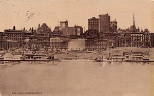 Skyline View of Waters Edge Paddle Boats Cincinnati,OH  Vtg 1909 Postcard   - Picture 1 of 2