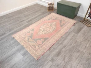 Red Oriental Rug, Bohemian Rug, Vintage Rug, Muted Rug, Oushak Rug, 3.8 x 6.6 Ft - Picture 1 of 10