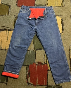 Vtg Wrangler Rugged Wear Red Flannel Lined Denim Blue Jeans Mens 42 (40)x 32 USA - Picture 1 of 9