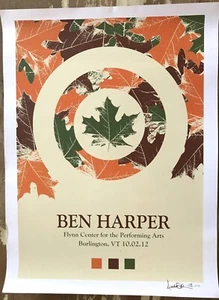 Poster Ben Harper 18x24 S/N 118/150 10/2 2012 Burlington VT. Alex Lodermeier - Foto 1 di 7