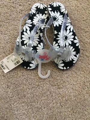 Chanclas Girl’s Justice negras blancas con correa brillante y lazo nuevas con etiquetas talla 12 Foto 1 de 4