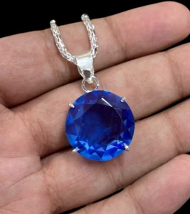Blue Topaz 925 Silver Plated Handmade Necklace Set of 10.9" - Picture 1 of 3