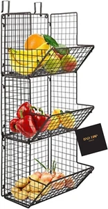 Hanging Fruit Basket Rustic Shelves Metal Wire Tier Wall Mounted over the Door O - Picture 1 of 7