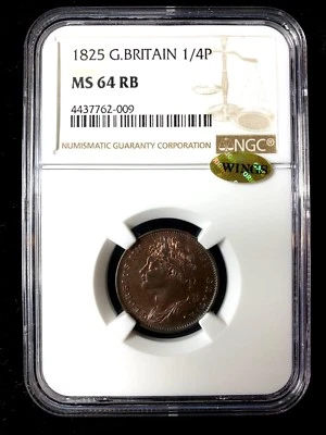 1825 G.Britain Farthing NGC MS64RB WINGS - Image 1 of 4
