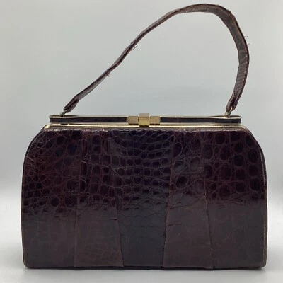 Cartera Pinup Vintage Años 50 12”x3”x7” Cuero Cocodrilo Chocolate Oscuro Foto 1 de 4