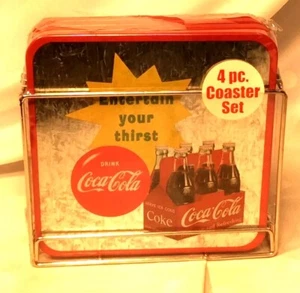 VINTAGE COCA COLA COASTERS. SET OF FOUR. NEW IN BOX NEVER OPENED - Picture 1 of 4