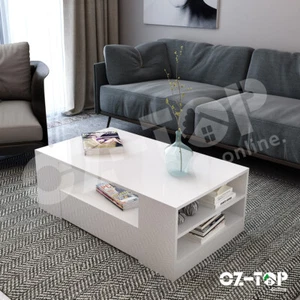 100cm Coffee Table Storage Shelf Gloss Wooden 2 Drawer Living Furniture White - Picture 1 of 5