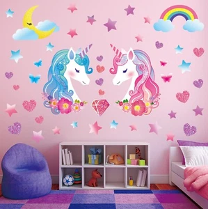 Pegatinas de pared Decowall DSL-8068 unicornios mágicos para niños sala dormitorio - Imagen 1 de 7