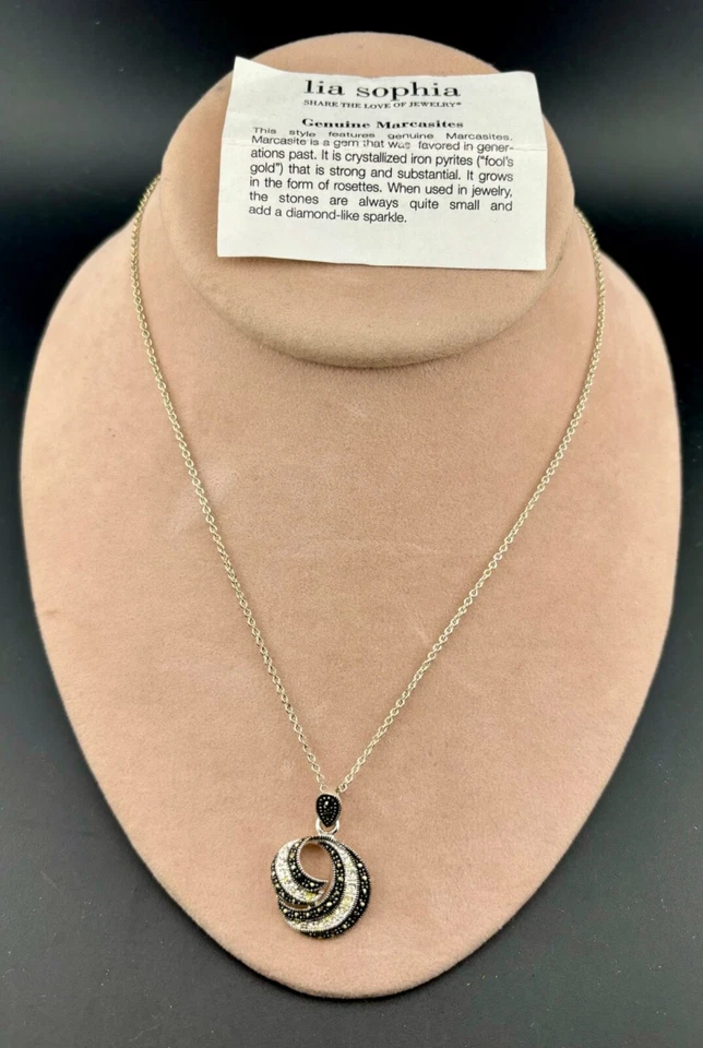 Collar Colgante Lia Sophia Tono Plata Genuino Marcasita Foto 1 de 4