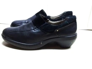 Easy Spirit 7.5W Blue Black Leather Slip On Wedge Clogs Dress Women Shoes - Picture 1 of 8