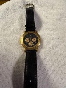 Jaz Paris France Mens Watch Gold Tone Case Analog Black Leather Band Watch - Picture 1 of 7