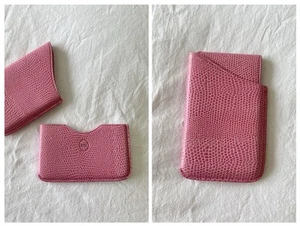 AMI | Exclusive Accessories Pink Lizard Embossed Leather Credit Card Case - Picture 1 of 9