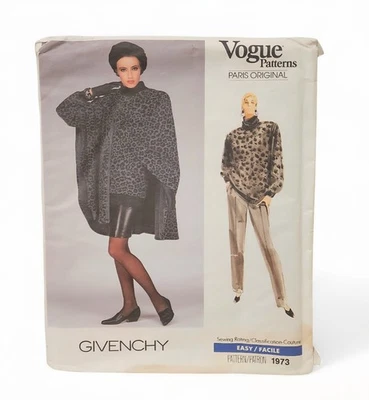 VINTAGE Vogue GIVENCHY #1973 Cape SKIRT Pants SEWING Pattern SIZE 18-20-22 UNCUT - Image 1 of 4