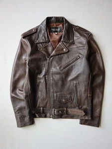 Chaqueta de motociclista vintage años 90 Reza Duro cuero marrón talla S con cinturón - Imagen 1 de 5