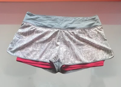 MPG Women's 2-in-1 Running Shorts Gray Abstract Floral Print Red Liner Large - Изображение 1 из 4