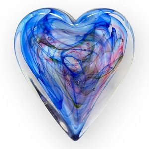 Pisapapeles Robert Held Art Vidrio Corazón Azul y Rosa Remolino Hecho a Mano Canadá CHIP - Imagen 1 de 5