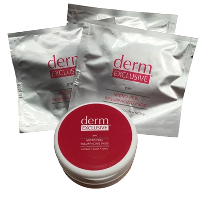 Derm Exclusive Micro Peel Resurfacing Pads+Jar+Bag (3 Packs, 45 Pads Total)-New - Image 1 of 2
