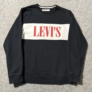 Levis Colorblock Sweater Mens Medium Logo Spellout Fleece Pullover Long Sleeves - Picture 1 of 8