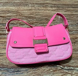 Juicy Couture Bag Pink Denim Logo Flap Snap Shoulder Bag Handbag Crossbody Purse - Picture 1 of 23