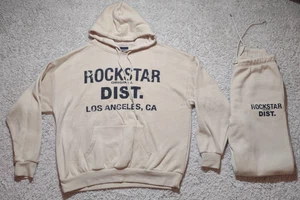 Rockstar Original Sweat Suit Men's M Biege Hoodie Pants Spray Paint Retro Comfy - Picture 1 of 17