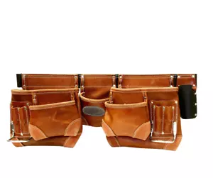 Brown Professional Double Nail Tool Pouch With 10 Pockets & 2 Hammer Holders - Picture 1 of 3