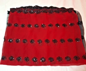 Cortinas chal corredor de mesa rojo y negro de tela transparente 36" x 82" hechas en Bahrein - Imagen 1 de 9