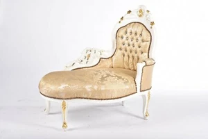Cama de Día Chaise Longue Madera Lacado Blanco Con Incrustaciones Y Damasco Oro - Imagen 1 de 4