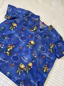 Women's Disney Winnie The Pooh Christmas Print Scrub Top Size Large - Picture 1 of 6