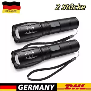 2 PCS Torcia LED Super Luminosa Zoom Torcia Tattica Lumen Batteria DE - Foto 1 di 17