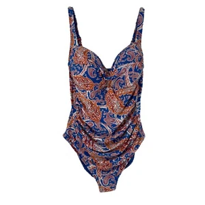 Nip Tuck Swimsuit One Piece Size 8 Tummy Control Ruched Slimming Blue Paisley - Picture 1 of 13