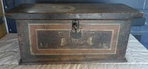 antike kleine Holz Truhe bemalt 1812 - Bild 1 von 1