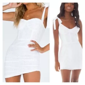 LIONESS Princess Polly Senorita white lace mini bodycon dress NWT womens XS - Picture 1 of 9