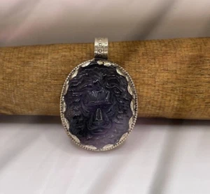 Hand Carved Amethyst Lion Pendant / Tibetan Silver (0044) - Picture 1 of 9