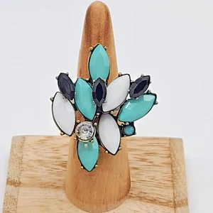 7 bezaubernde Schwestern "Talk the Talk" blau, weiß & schwarz Marquis Kristall Ring 6,5 - Bild 1 von 15