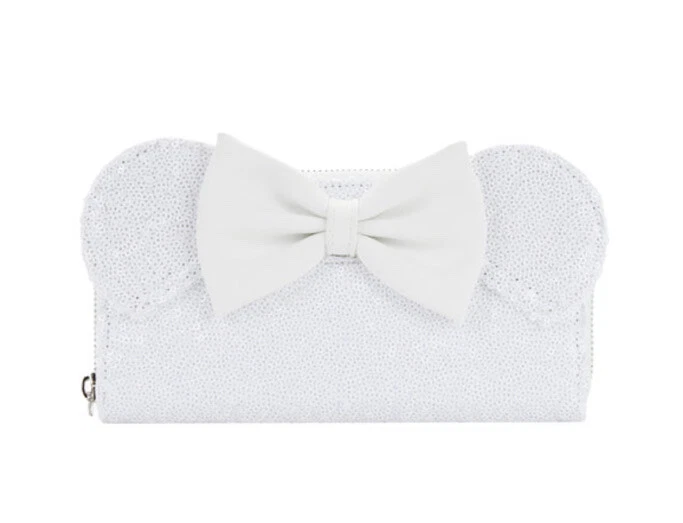 Loungefly Disney Minnie Mouse White Sequin Zip Around Wallet Wedding Bride