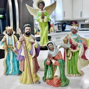 Vintage Caffco Afroamerikanische schwarze Weihnachtskrippe 5 Teile Figuren UNVOLLSTÄNDIG! - Bild 1 von 10