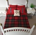 Miniature Dollshouse Double Bed Red Tartan Quilt 5 Matching Pillows 1:12th Scale