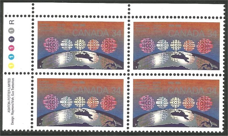 P175 Canada 1103 Broadcasting Radio Television upper left plate block MNH **  - Изображение 1 из 1
