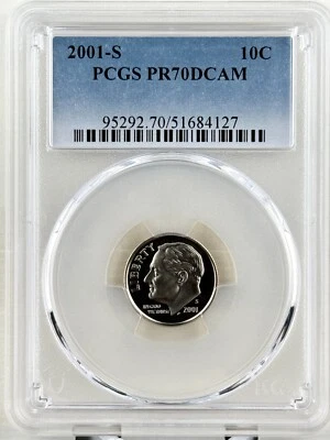 2001 S Dime PR 70 DCAM PCGS Roosevelt CLAD Top Grade - Image 1 of 2