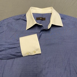 Zegna City Shirt Mens 16.5 /42 Blue Geometric Button Up Contrast Flaw Read - Picture 1 of 11