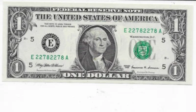 1999  $1  Federal Reserve Note  Richmond District  NEAT SERIAL NUMBER   Unc. - Image 1 of 2