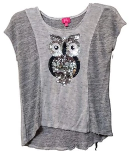 Girls Pinky Gray Sequined Owl Shirt Size L(14) - Picture 1 of 1