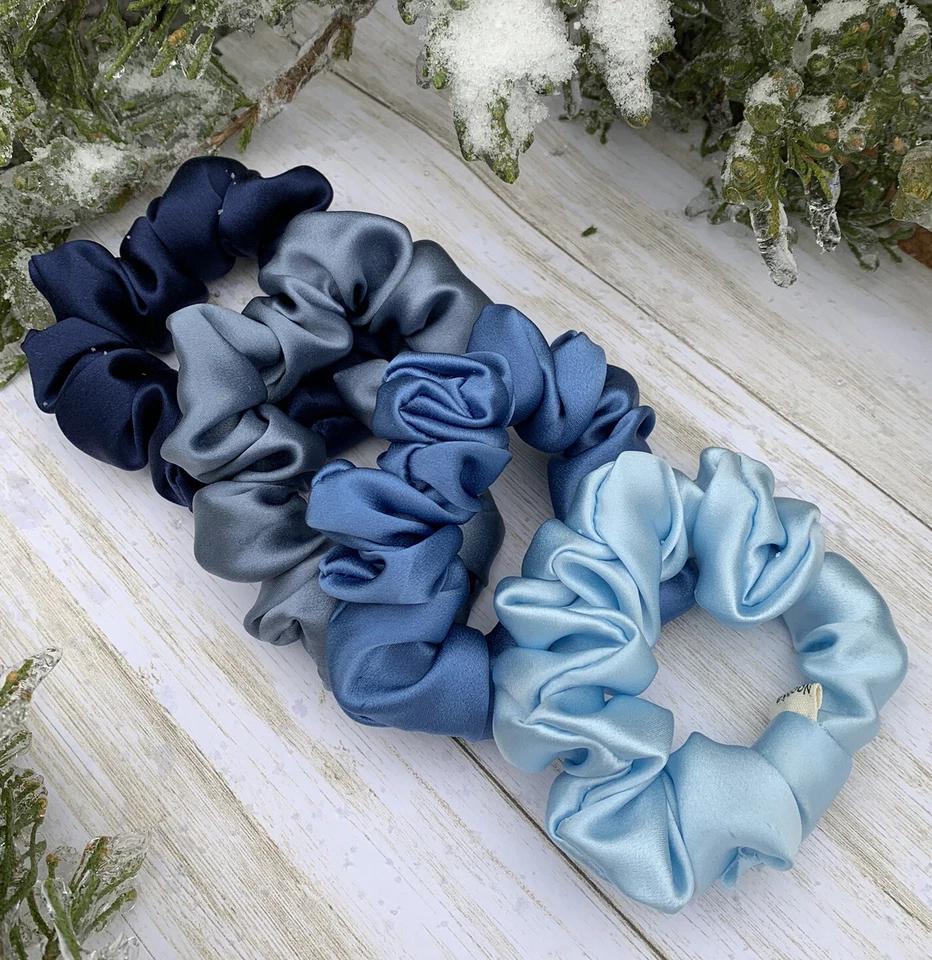 100% Pure Mulberry Silk Scrunchies Pack-4 Organic Silk Skinny Hair Ties Handmade - Image 1 of 4
